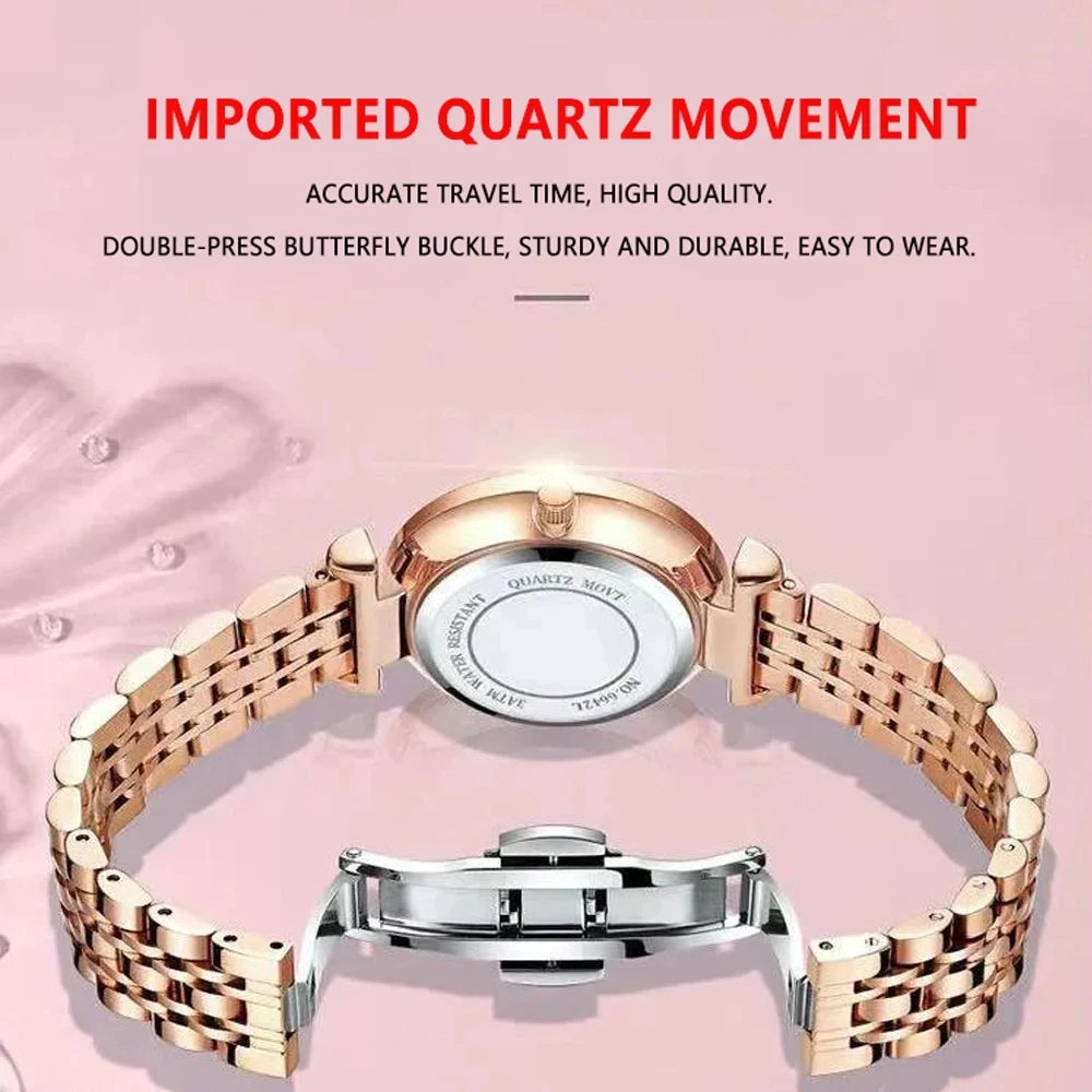 POEDAGAR 3012 Waterproof Watch Women New Luxury Bracelet Simple Rose Gold Stainless Steel Wristwatch Luminous Watches for Lady