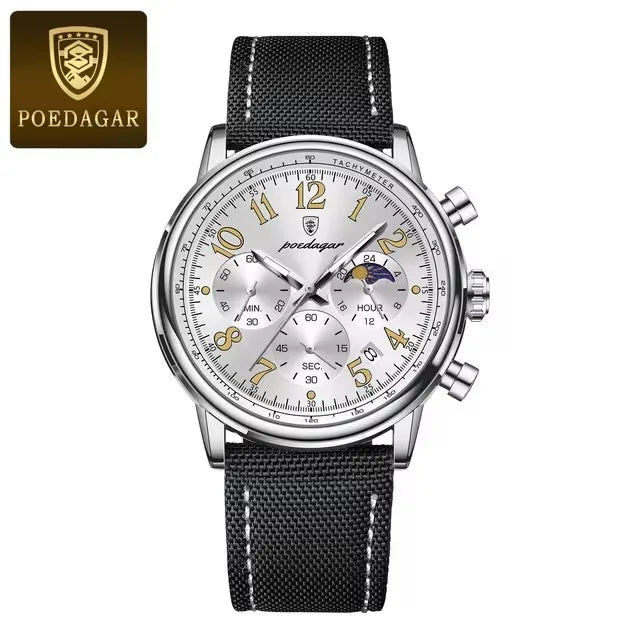 POEDAGAR 808 New Luxury Sports Men Watch Waterproof Luminous Chronograph Nylon Leather Date Man Wristwatch Quartz Men's Watches