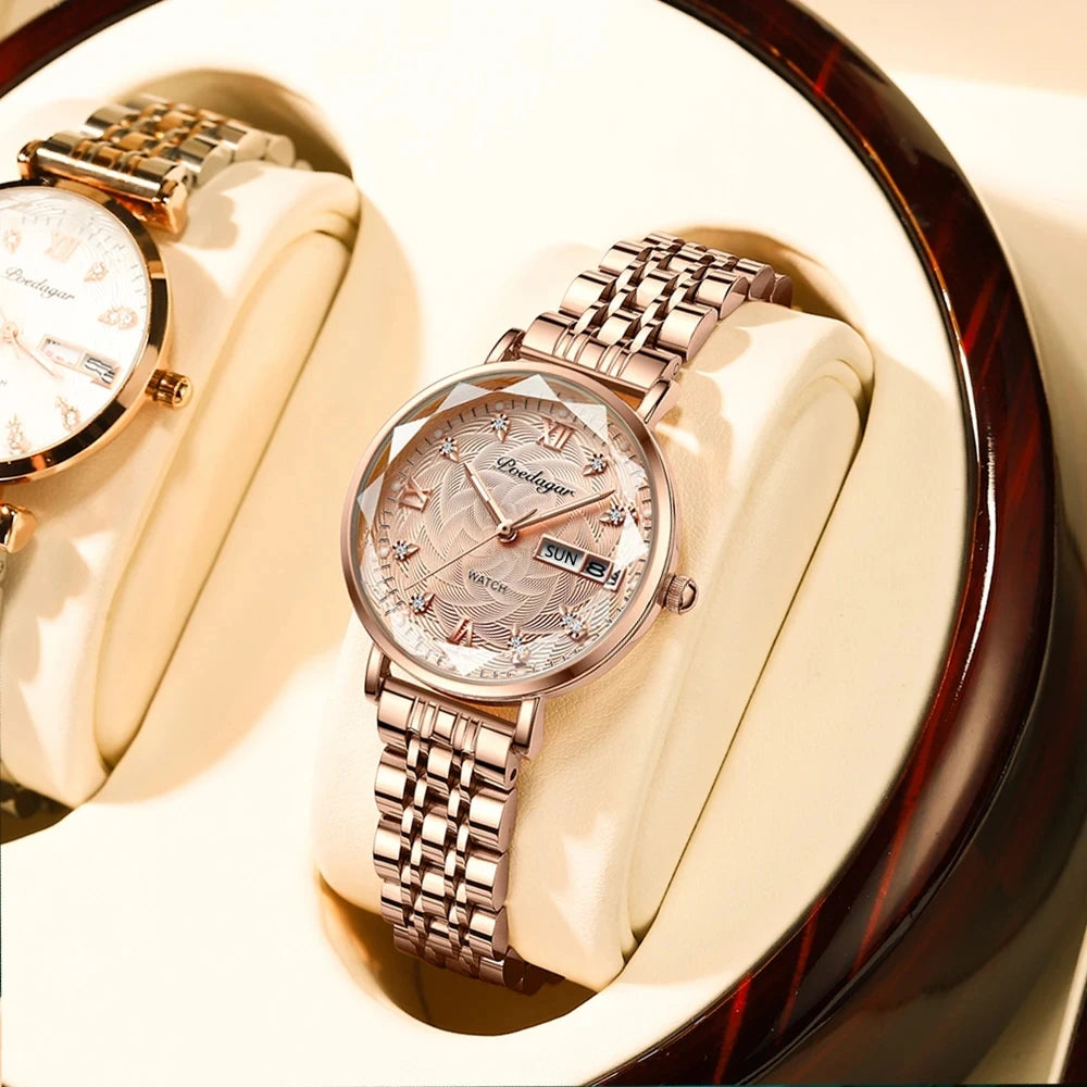 POEDAGAR 3012 Waterproof Watch Women New Luxury Bracelet Simple Rose Gold Stainless Steel Wristwatch Luminous Watches for Lady