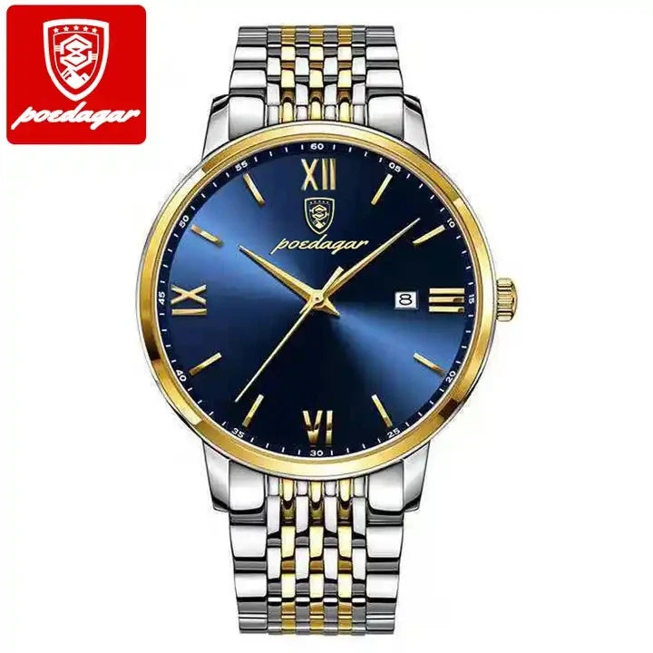 POEDAGAR 826 Top Luxury Men Quartz Watch Stainless Steel Waterproof Luminous Calendar Sport Wrist Watch Relogio Masculino