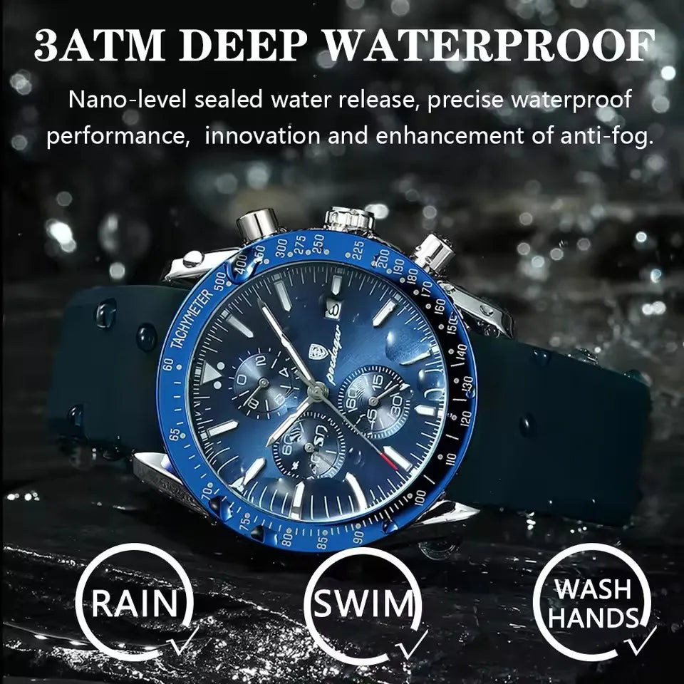 POEDAGAR 988 Top Band Men Watch Waterproof Luminous Date Chronograph Quartz Wristwatch High Quality Sport Leather Man Watches