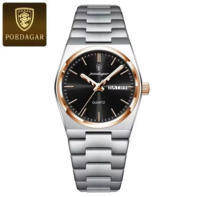POEDAGAR Luxury Watch for Woman Ladies Elegant Quartz Watches Waterproof Luminous Date Week Stainless Steel Women's Watch 786