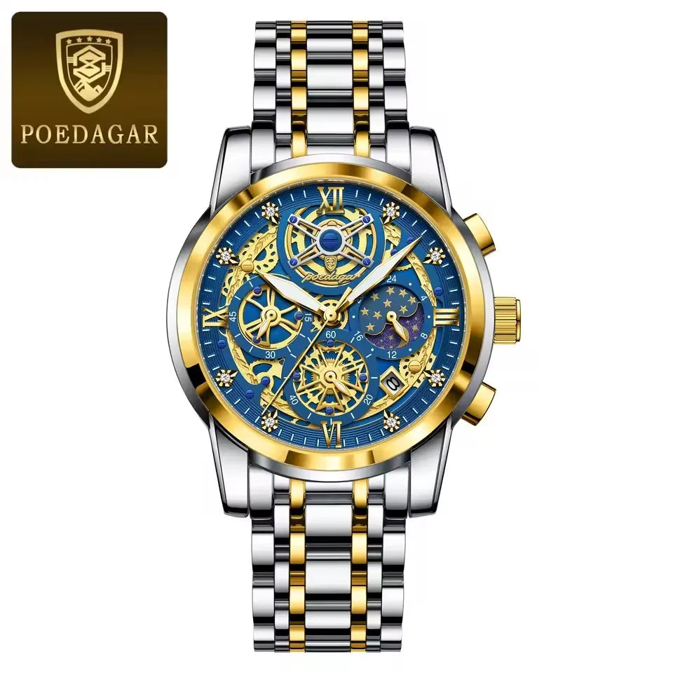 POEDAGAR 984 Top Brand Business Stainless Steel Belt Fashion Men's Watch 30M Deep Waterproof Auto Date Japan Quartz Male Watches