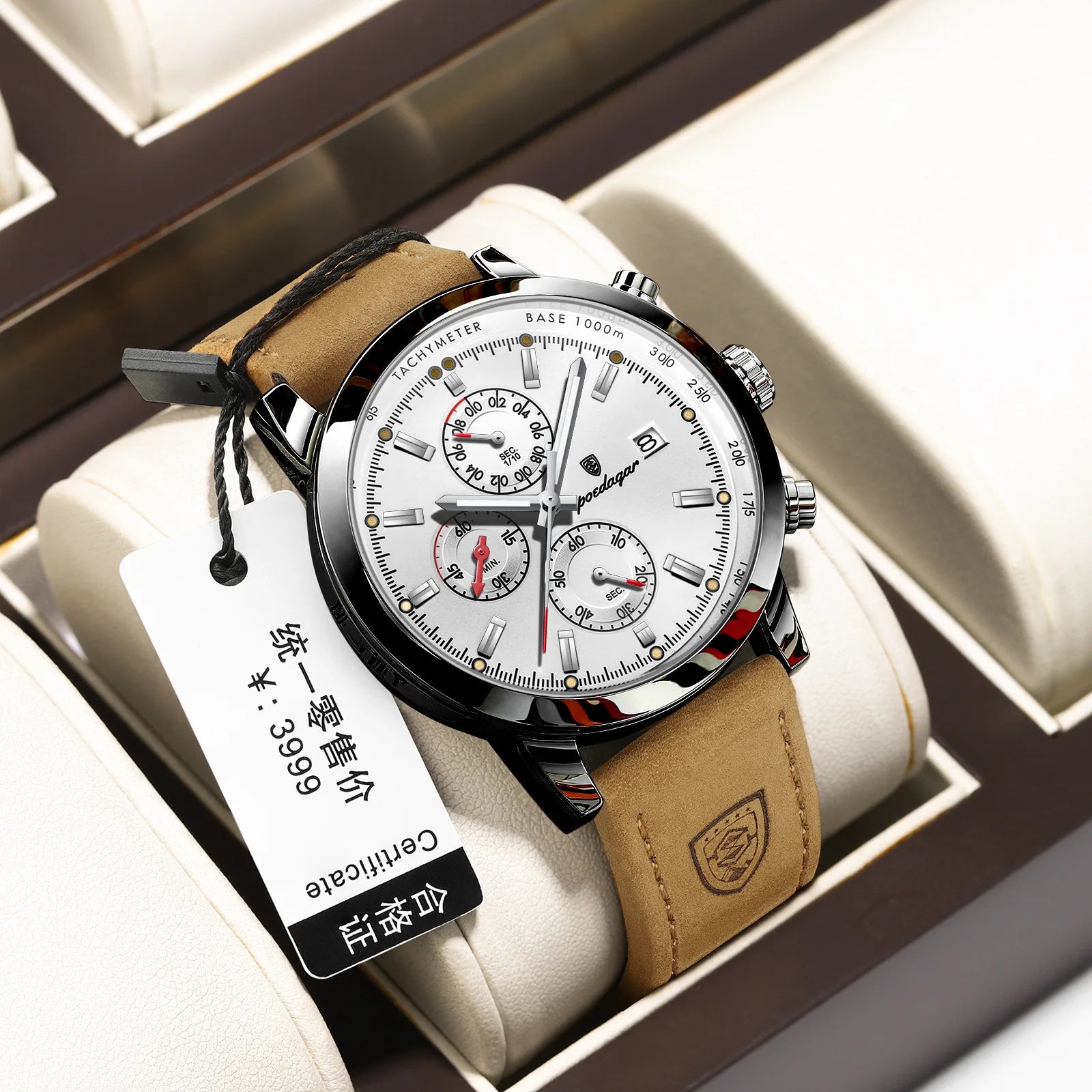 POEDAGAR 932 NewLuxury Wristwatch for Man Waterproof Luminous Chronograph Men Sports Leather Quartz Watches  Reloj