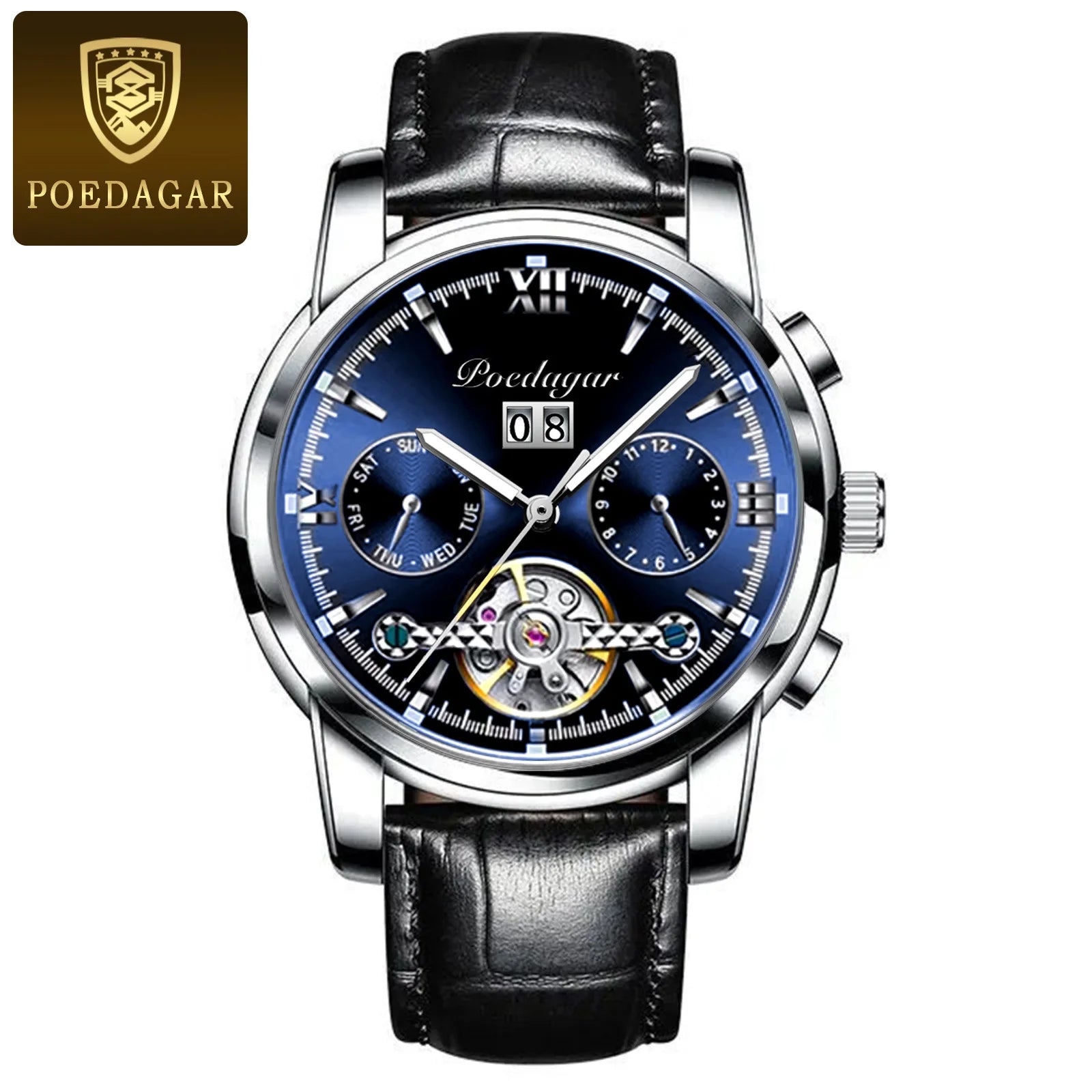 POEDAGAR Automatic Watch Men 8051 Relogio Masculino Classics Tourbillon Mechanical Watches Waterproof Luminous Man Wristwatches