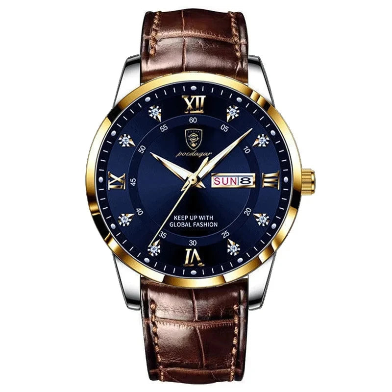 POEDAGAR 836 Men's Luxury Business Casual Simple Watch New Arrival Brown Leather Waterproof Luminous Japan Alloy Sport Fashion