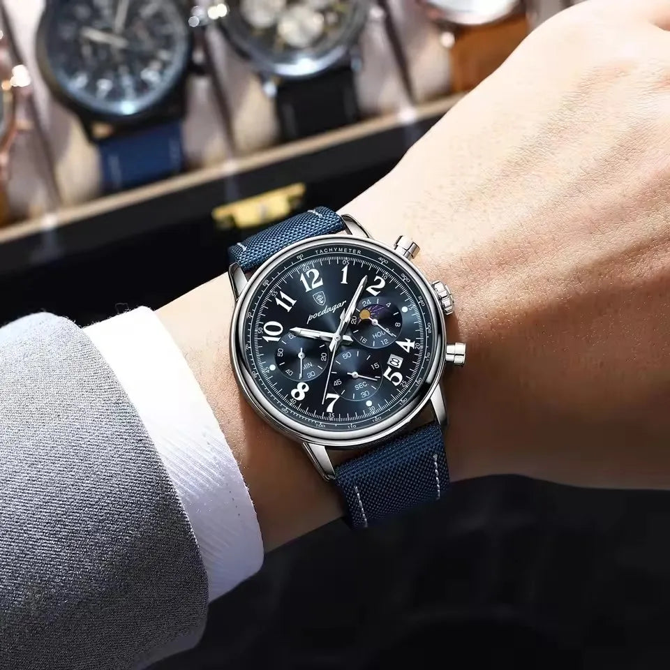 POEDAGAR 808 New Luxury Sports Men Watch Waterproof Luminous Chronograph Nylon Leather Date Man Wristwatch Quartz Men's Watches