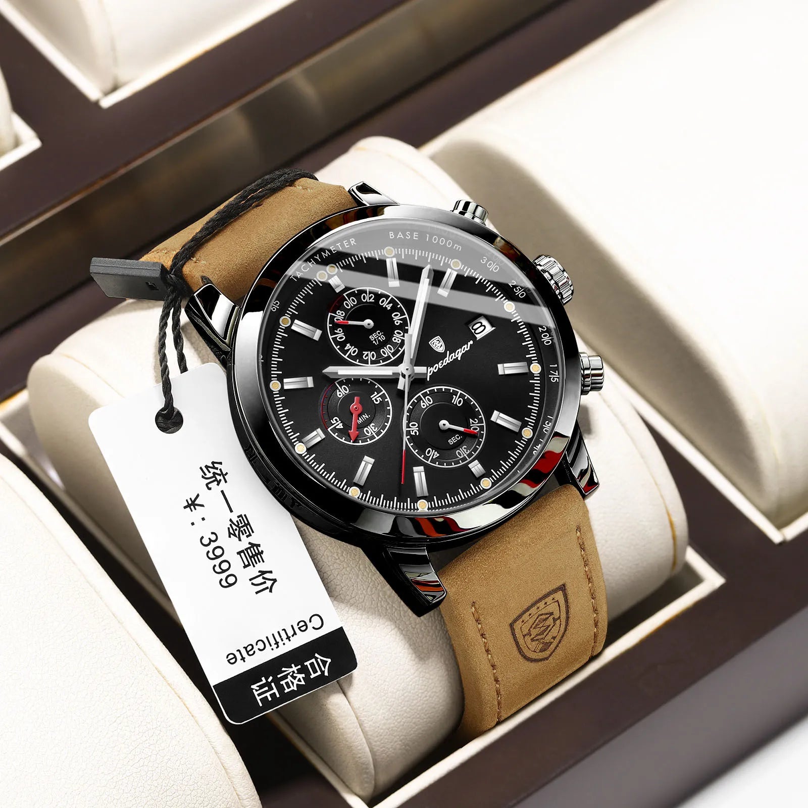 POEDAGAR 932 NewLuxury Wristwatch for Man Waterproof Luminous Chronograph Men Sports Leather Quartz Watches  Reloj