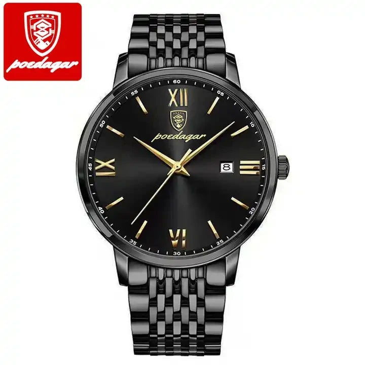 POEDAGAR 826 Top Luxury Men Quartz Watch Stainless Steel Waterproof Luminous Calendar Sport Wrist Watch Relogio Masculino