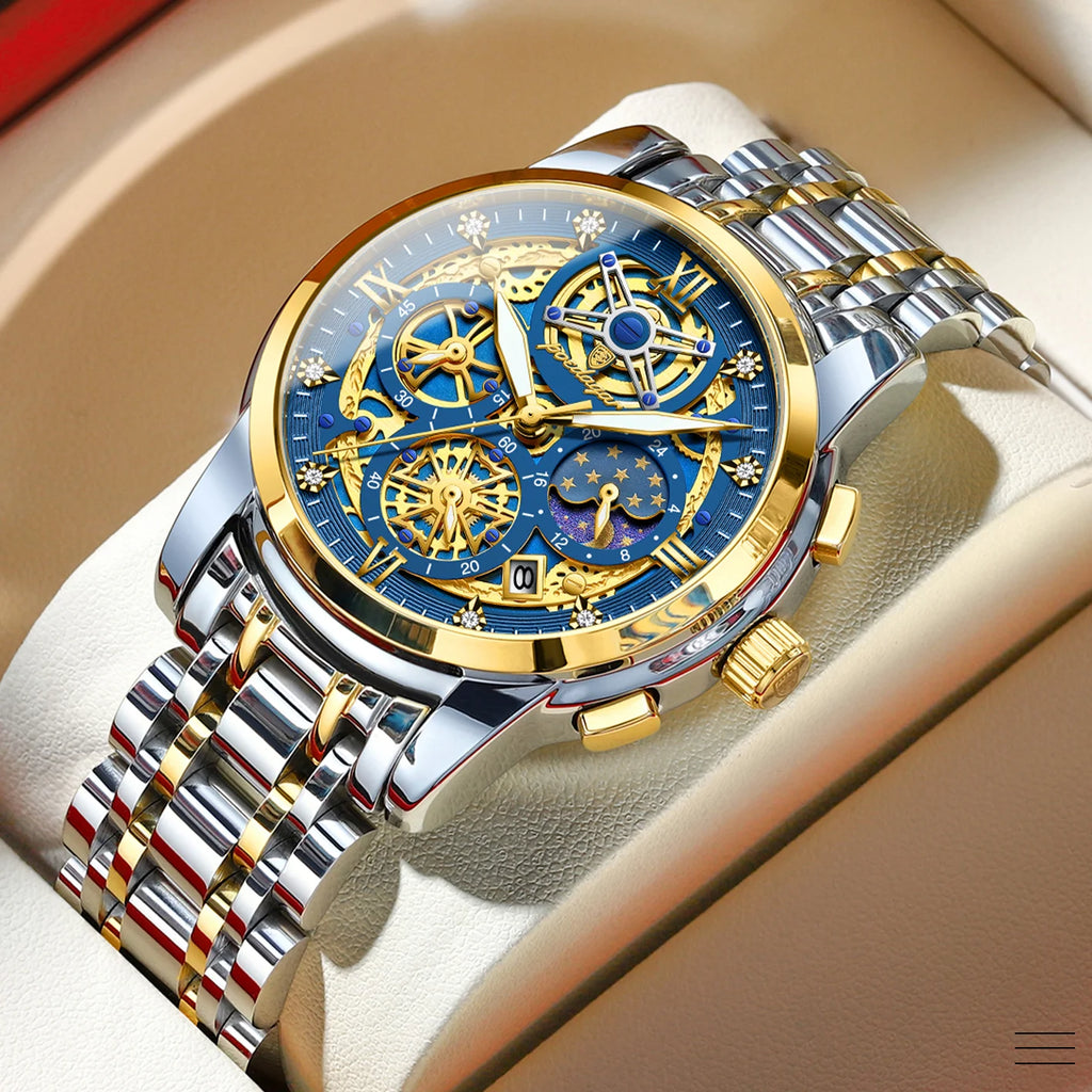 POEDAGAR 984 Top Brand Business Stainless Steel Belt Fashion Men's Watch 30M Deep Waterproof Auto Date Japan Quartz Male Watches