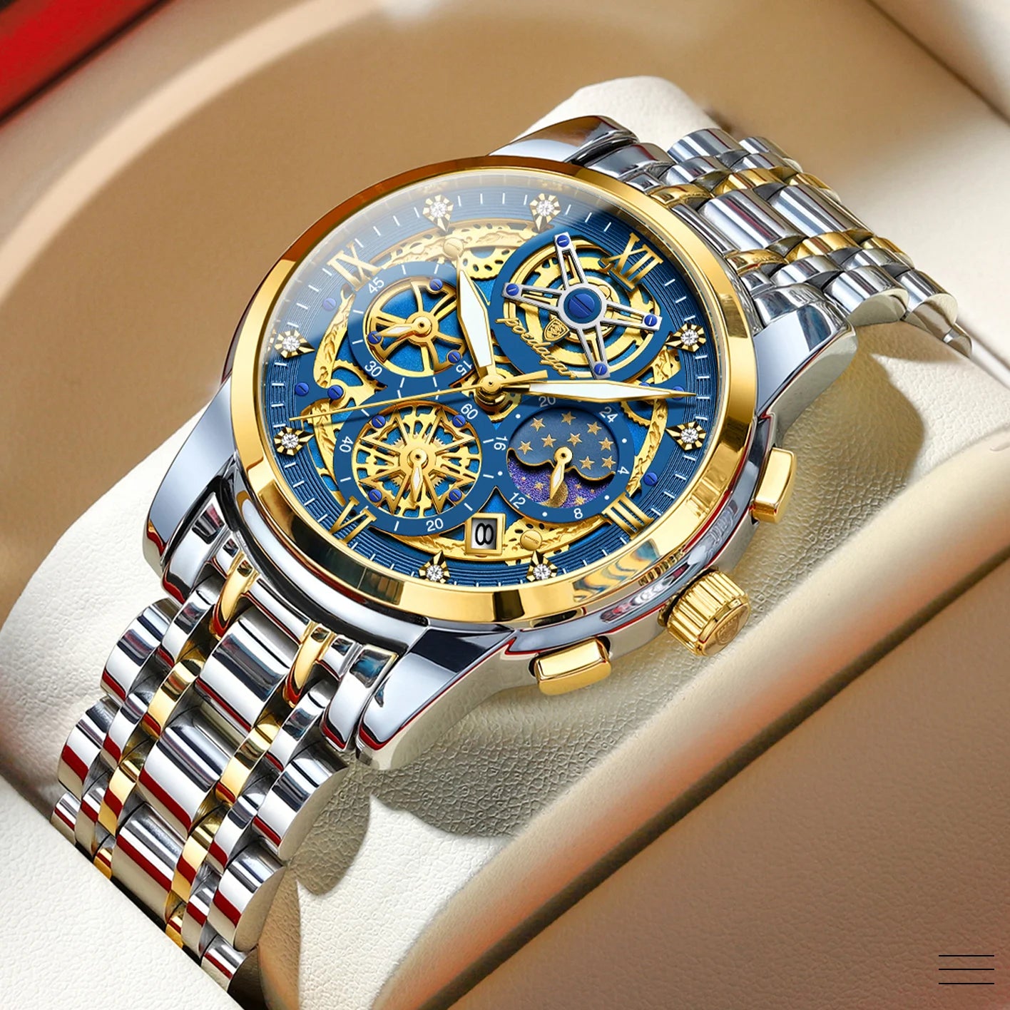 POEDAGAR 984 Top Brand Business Stainless Steel Belt Fashion Men's Watch 30M Deep Waterproof Auto Date Japan Quartz Male Watches