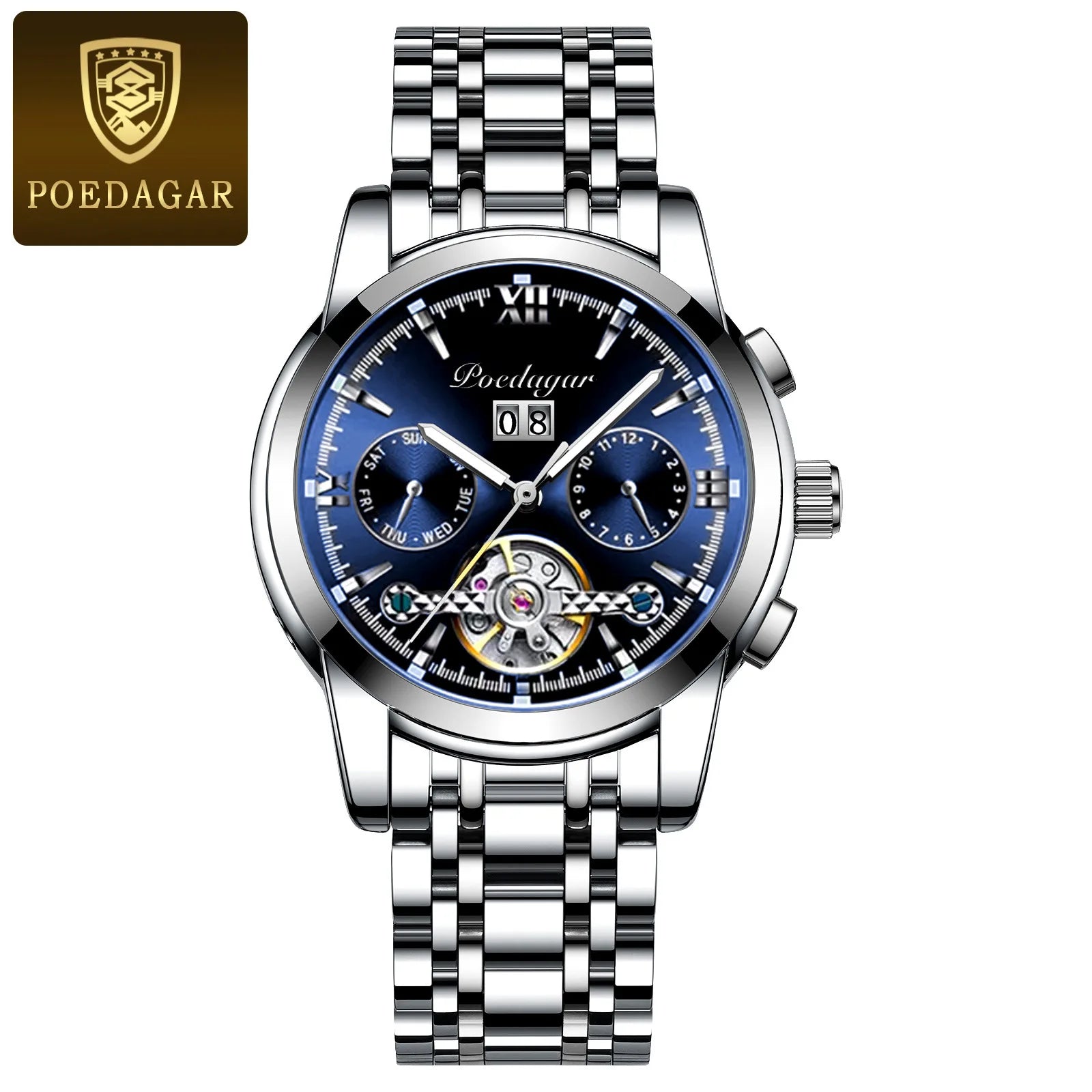POEDAGAR Automatic Watch Men 8051 Relogio Masculino Classics Tourbillon Mechanical Watches Waterproof Luminous Man Wristwatches