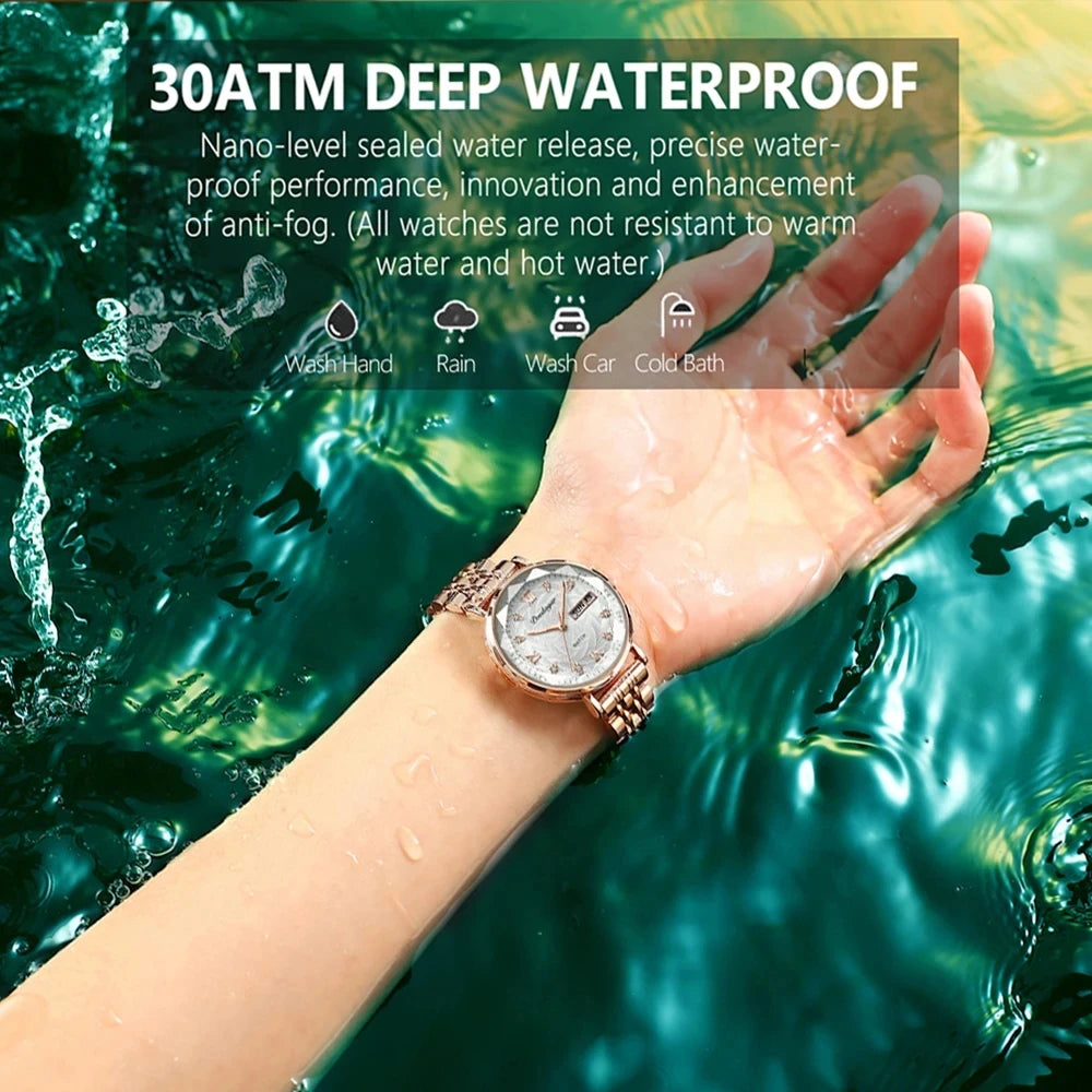 POEDAGAR 3012 Waterproof Watch Women New Luxury Bracelet Simple Rose Gold Stainless Steel Wristwatch Luminous Watches for Lady