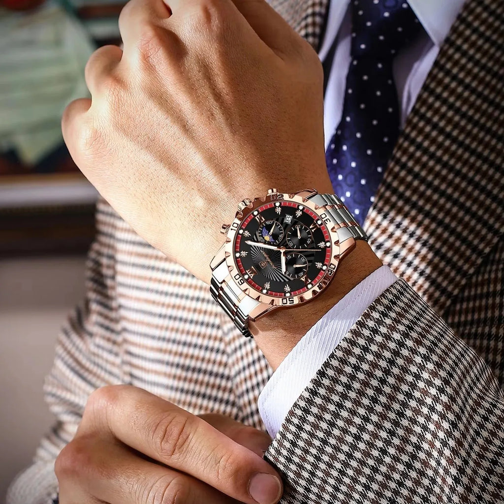 POEDAGAR 965 Diamonds Dial Watch Men Waterproof Luminous Chronograph Date Man Wristwatch Stainless Steel Quartz Men's Watches