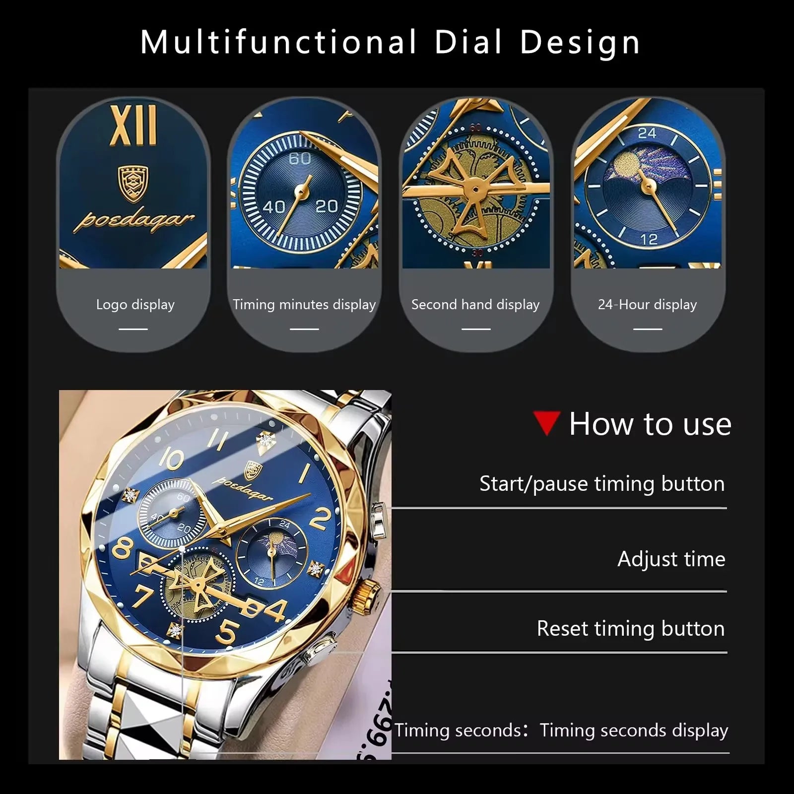 POEDAGAR 972 Luminous Nigh Vision Luxury Wristwatch Quartz New Arrivals Fashion Stainless Steel Life Waterproof Men Watch Reloj