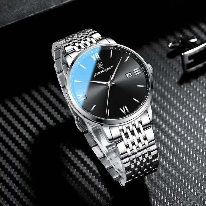 POEDAGAR 826 Top Luxury Men Quartz Watch Stainless Steel Waterproof Luminous Calendar Sport Wrist Watch Relogio Masculino