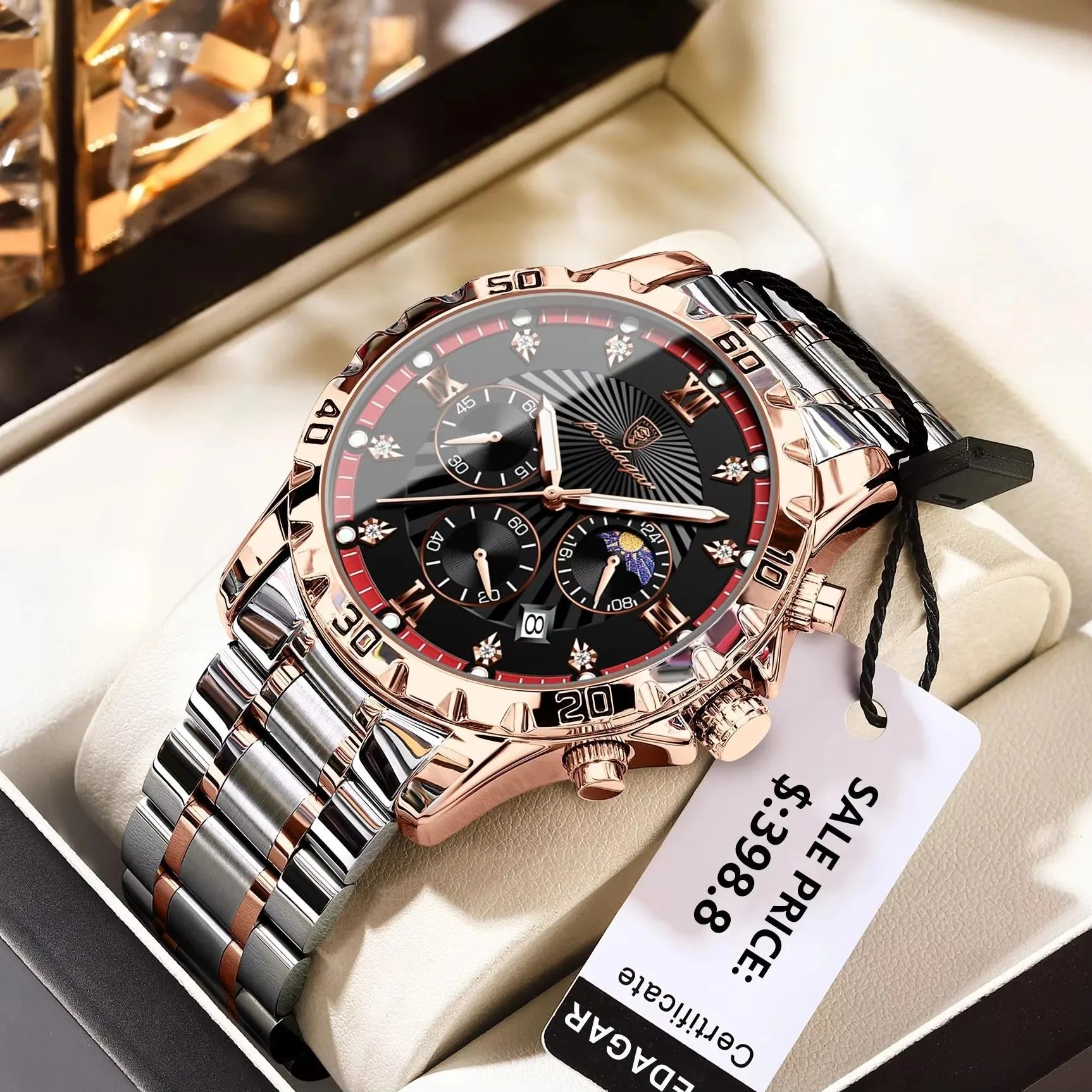 POEDAGAR 965 Diamonds Dial Watch Men Waterproof Luminous Chronograph Date Man Wristwatch Stainless Steel Quartz Men's Watches