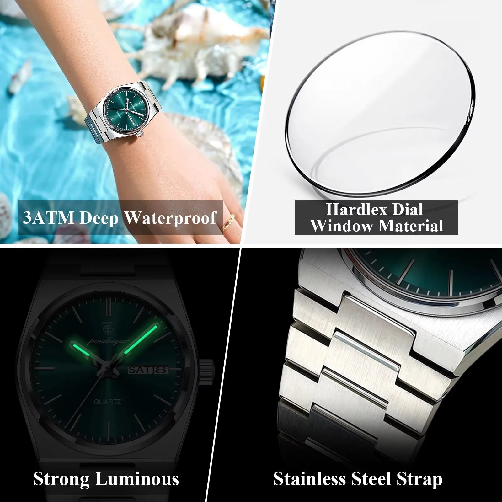 POEDAGAR Luxury Watch for Woman Ladies Elegant Quartz Watches Waterproof Luminous Date Week Stainless Steel Women's Watch 786