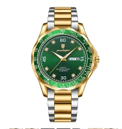 POEDAGAR Top 41mm Quartz Male Wristwatch Waterproof Luminous Date Week Watch for Men Stainless Steel Sport Men's Watches