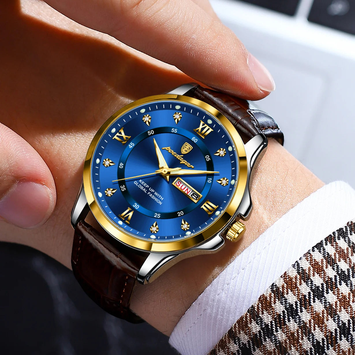 POEDAGAR 855 Watches Men Brown Genuine Leather Quartz Movement New Arrival Waterproof Luminous Casual Business Luxury Wristwatch