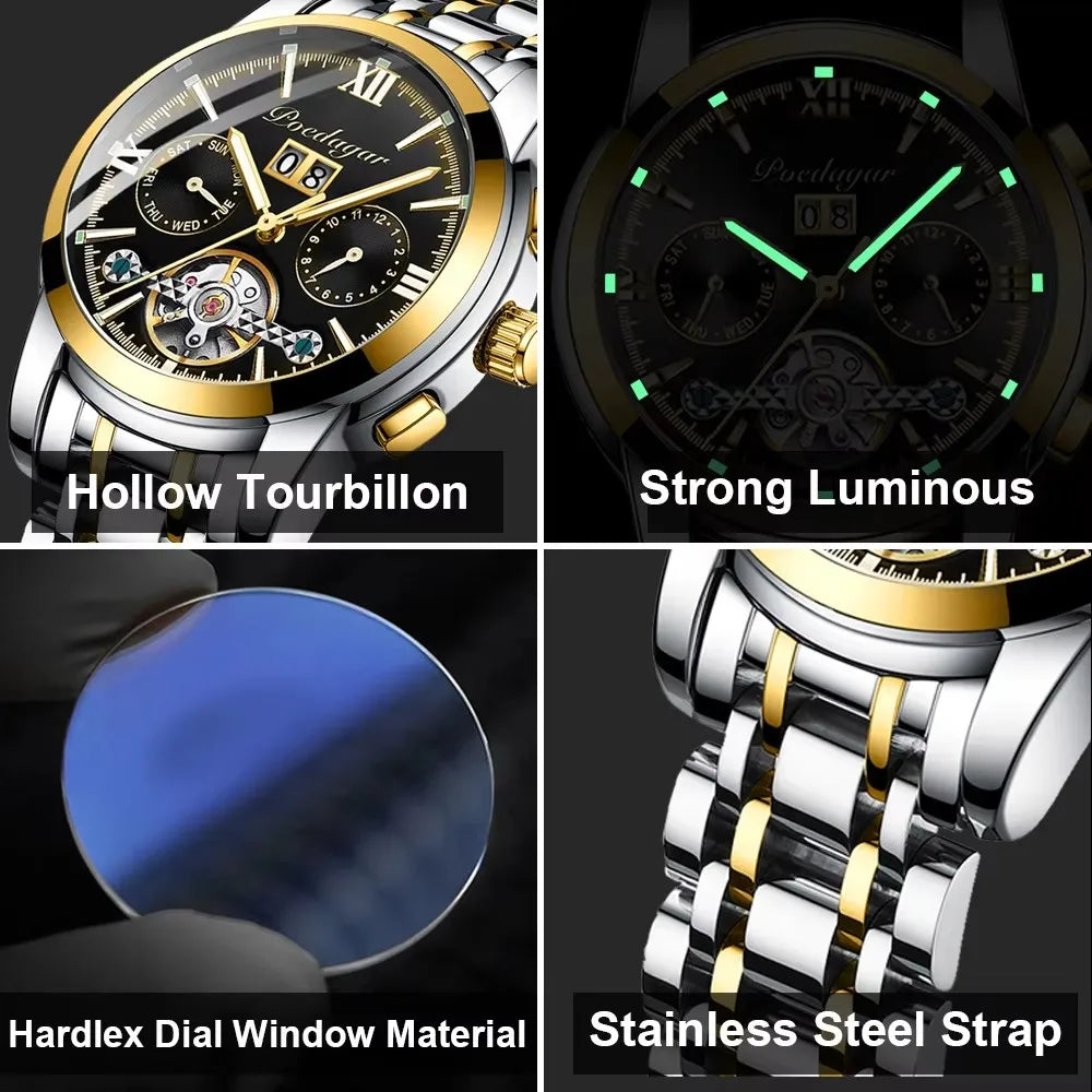 POEDAGAR Automatic Watch Men 8051 Relogio Masculino Classics Tourbillon Mechanical Watches Waterproof Luminous Man Wristwatches