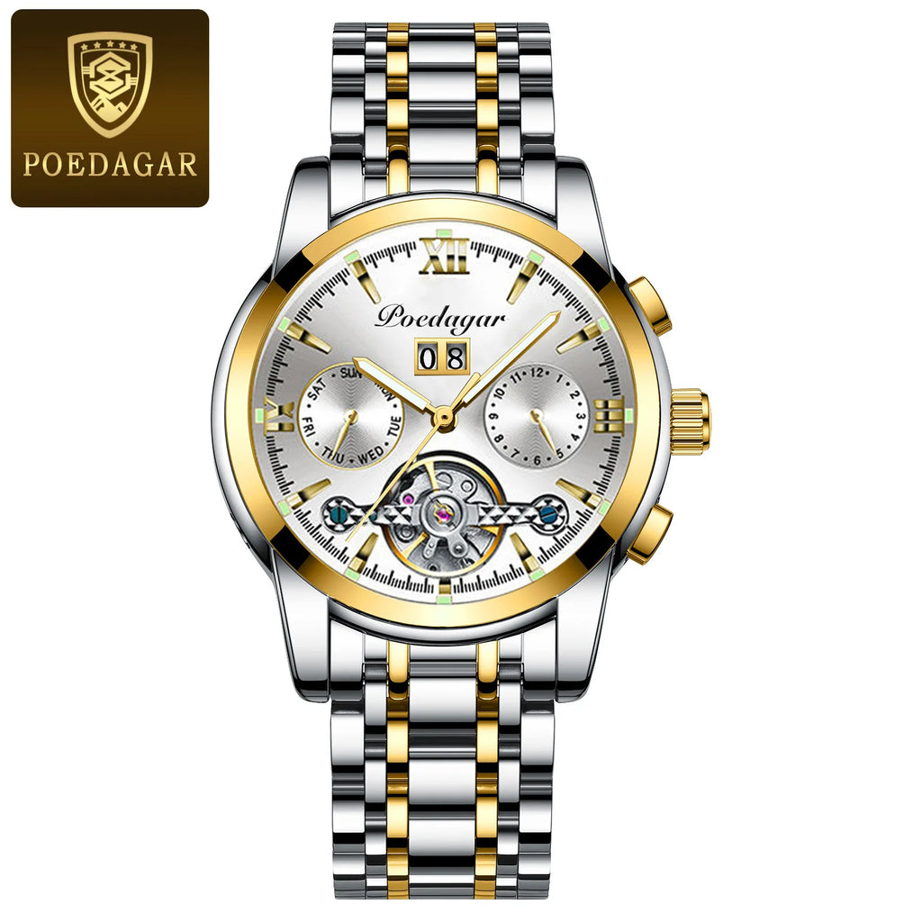 POEDAGAR Automatic Watch Men 8051 Relogio Masculino Classics Tourbillon Mechanical Watches Waterproof Luminous Man Wristwatches