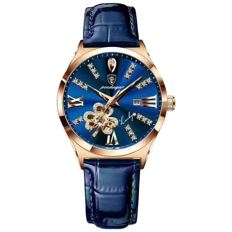 POEDAGAR 328 Special China Women Quartz Watch Latest Leather Strap Water Resistant Date Display Flower Casual Wristwatch
