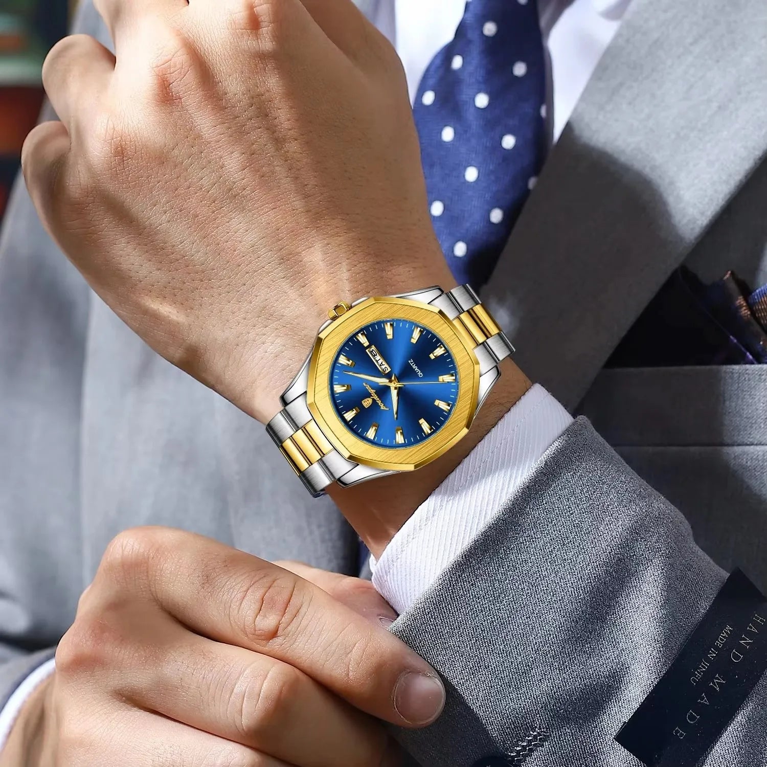 POEDAGAR 875 Date Display Stainless Steel Quartz Men's Luxury Original Mens Watches Waterproof Luminous Chronograph Wristwatches