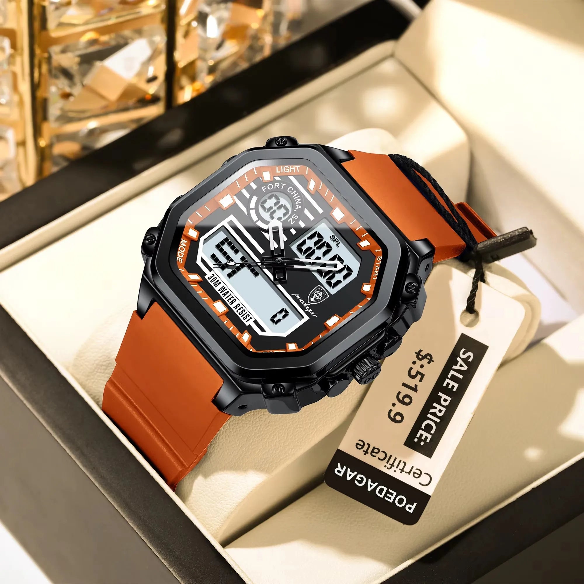 POEDAGAR 993 New Men's Quartz Watch Multi Functional Sports Waterproof Dual Display LED Night Light Leisure Electronic Watches