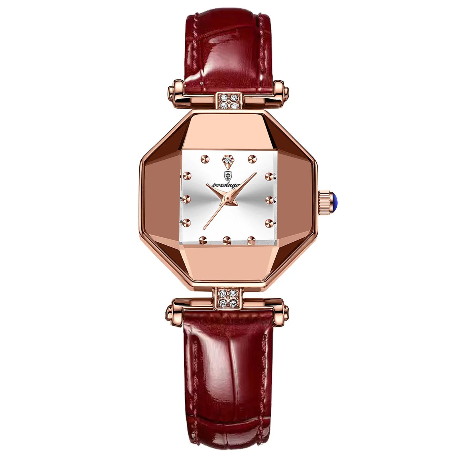 POEDAGAR 368 Red Small Quartz Watch for Women Hot Sale Fashion Leather Band Diamond Dial Square Wristwatch Luxury Female Watches