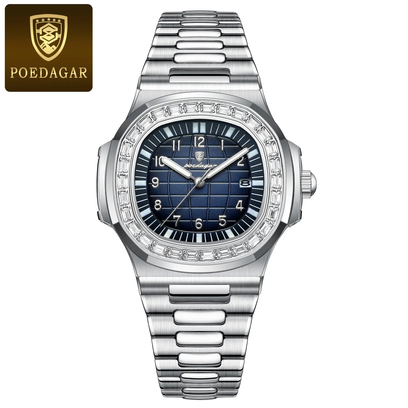 Top Brand Poedagar 925 Fashion Casual Rose Gold Square Men Quartz Watch Waterproof Luminous Date Stainless Steel Watch for Men