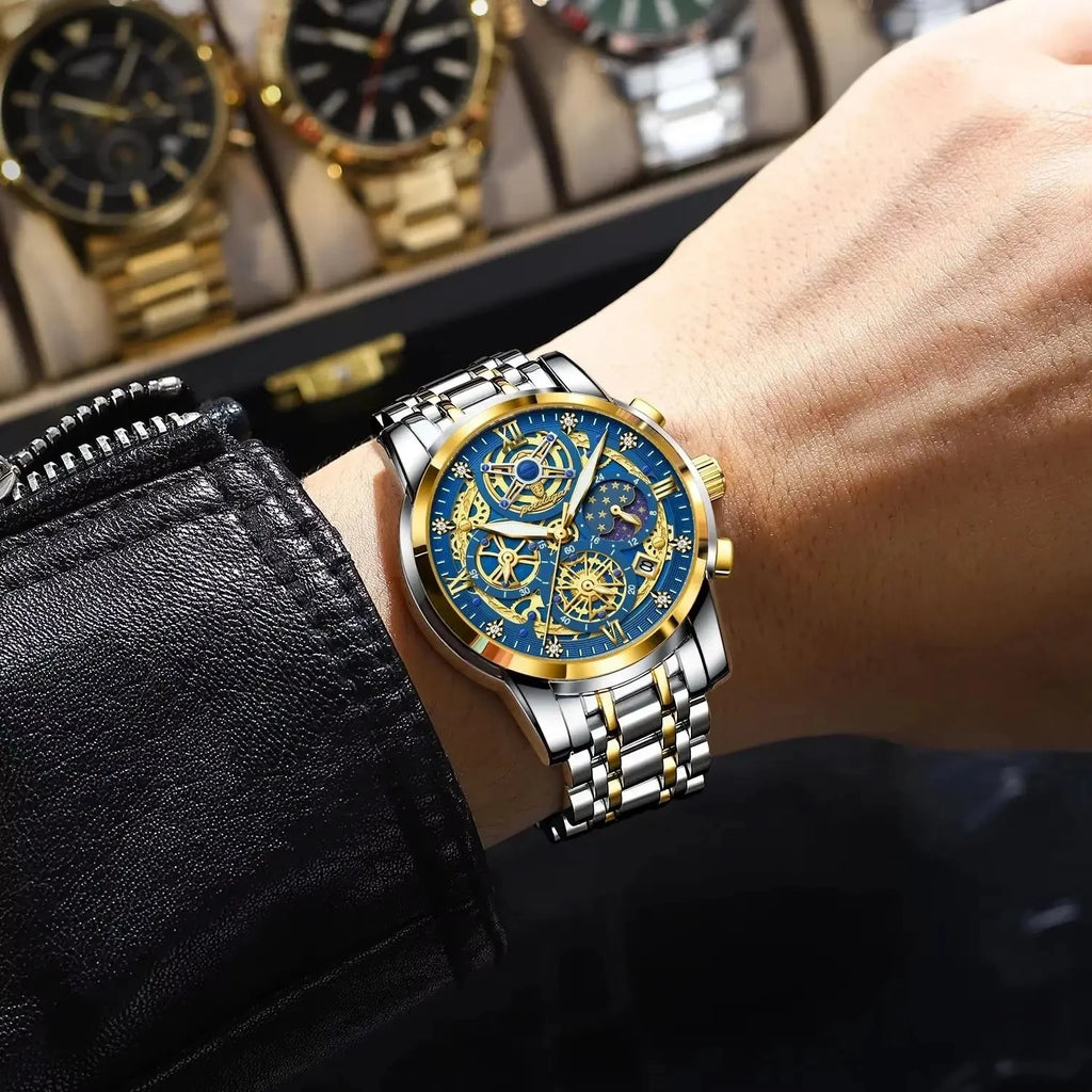POEDAGAR 984 Top Brand Business Stainless Steel Belt Fashion Men's Watch 30M Deep Waterproof Auto Date Japan Quartz Male Watches