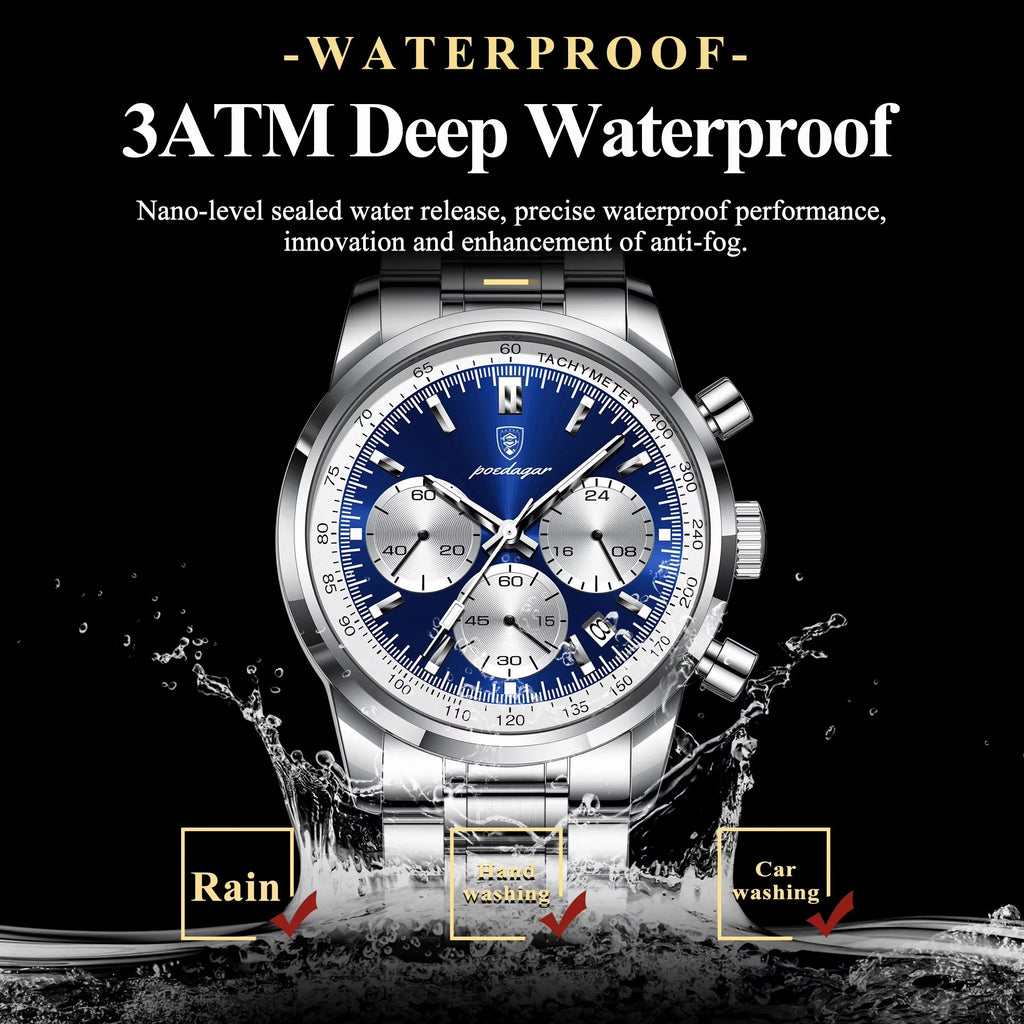 POEDAGAR 921 New Luxury Men Watch Waterproof Luminous Chronograph Date Stainless Steel Watch for Men Quartz Men's Watches Reloj