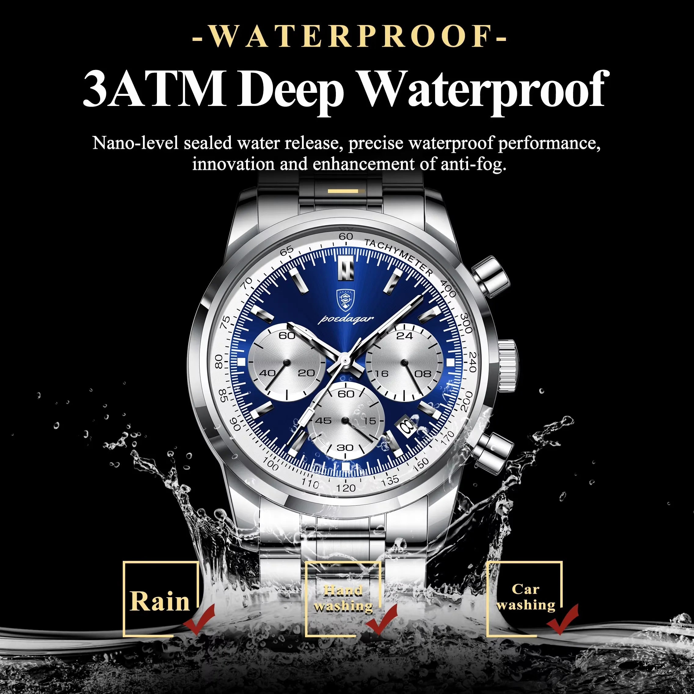 POEDAGAR 921 New Luxury Men Watch Waterproof Luminous Chronograph Date Stainless Steel Watch for Men Quartz Men's Watches Reloj