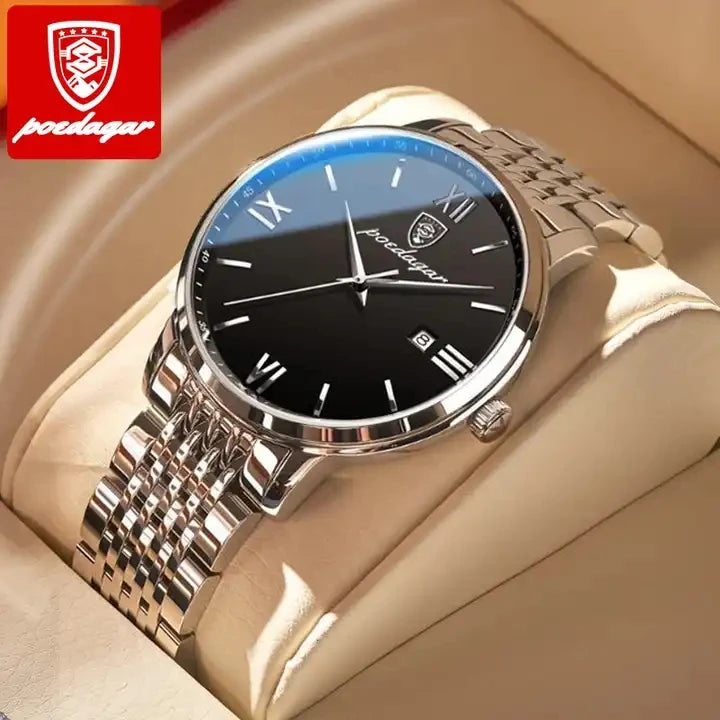POEDAGAR 826 Top Luxury Men Quartz Watch Stainless Steel Waterproof Luminous Calendar Sport Wrist Watch Relogio Masculino
