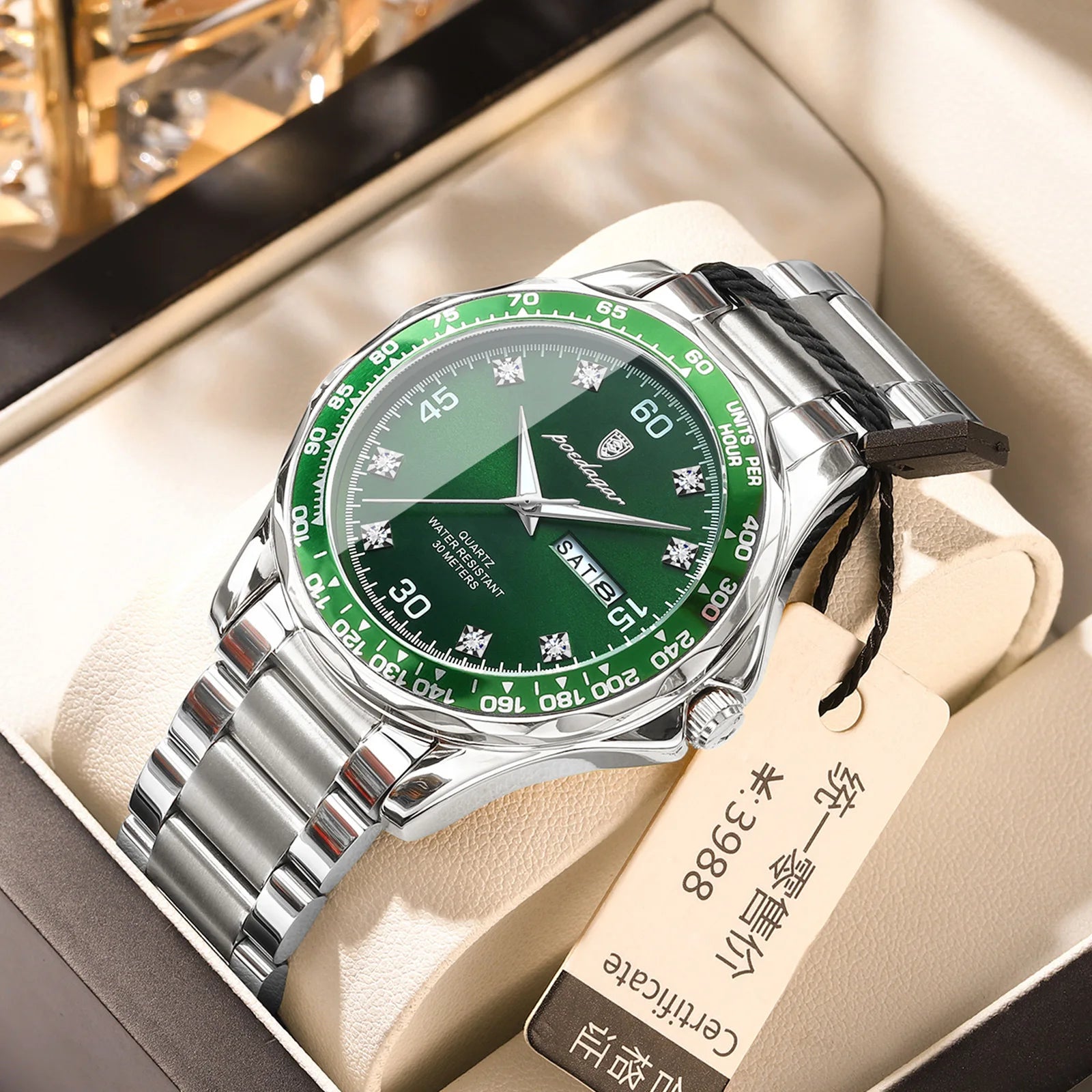 POEDAGAR 963 Date Week Watch for Men Stainless Steel Brand Luxury Quartz Male Wristwatch Waterproof Luminous Sport Men's Watches