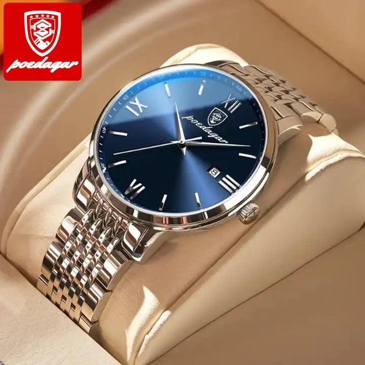 POEDAGAR 826 Top Luxury Men Quartz Watch Stainless Steel Waterproof Luminous Calendar Sport Wrist Watch Relogio Masculino