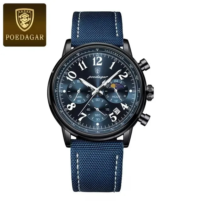 POEDAGAR 808 New Luxury Sports Men Watch Waterproof Luminous Chronograph Nylon Leather Date Man Wristwatch Quartz Men's Watches