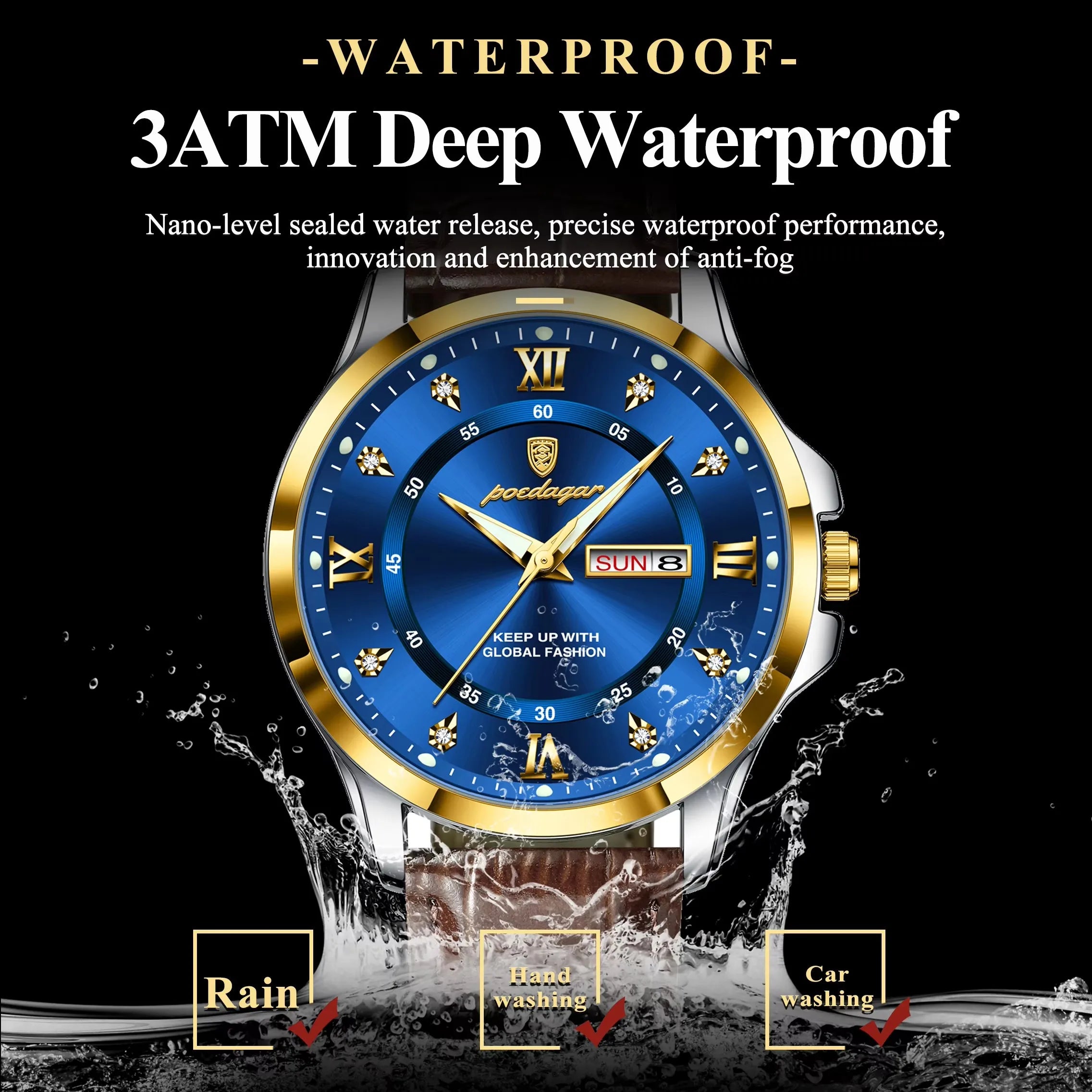 POEDAGAR 855 Watches Men Brown Genuine Leather Quartz Movement New Arrival Waterproof Luminous Casual Business Luxury Wristwatch