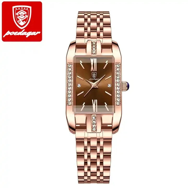 POEDAGAR 365 Woman Diamond Watch Luxury Rose Gold Rectangle Waterproof Quartz Women Watches Stainless Steel Bracelet Clock Girl