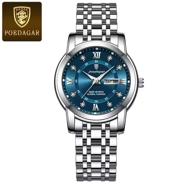 POEDAGAR 769 Women Wristwatch Luxury Quartz Ladies Watch Waterproof Stainless Steel Luminous Date Week Women's Watches Clock