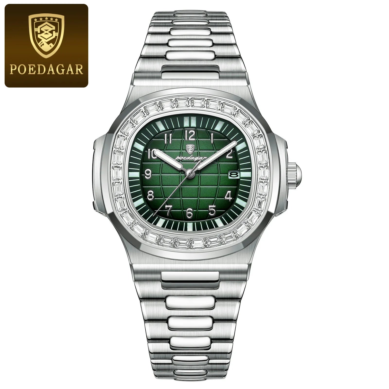 Top Brand Poedagar 925 Fashion Casual Rose Gold Square Men Quartz Watch Waterproof Luminous Date Stainless Steel Watch for Men