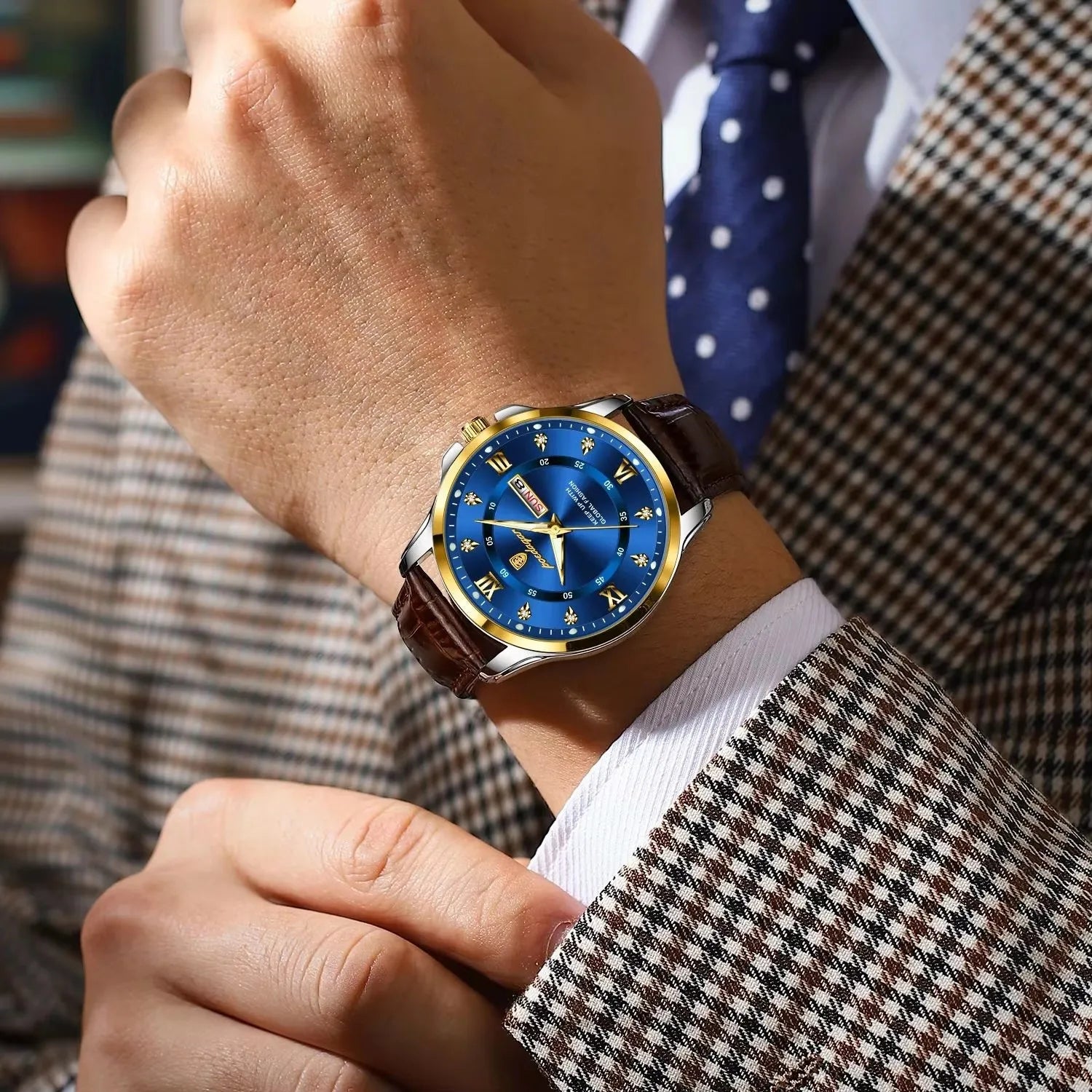 POEDAGAR 855 Watches Men Brown Genuine Leather Quartz Movement New Arrival Waterproof Luminous Casual Business Luxury Wristwatch