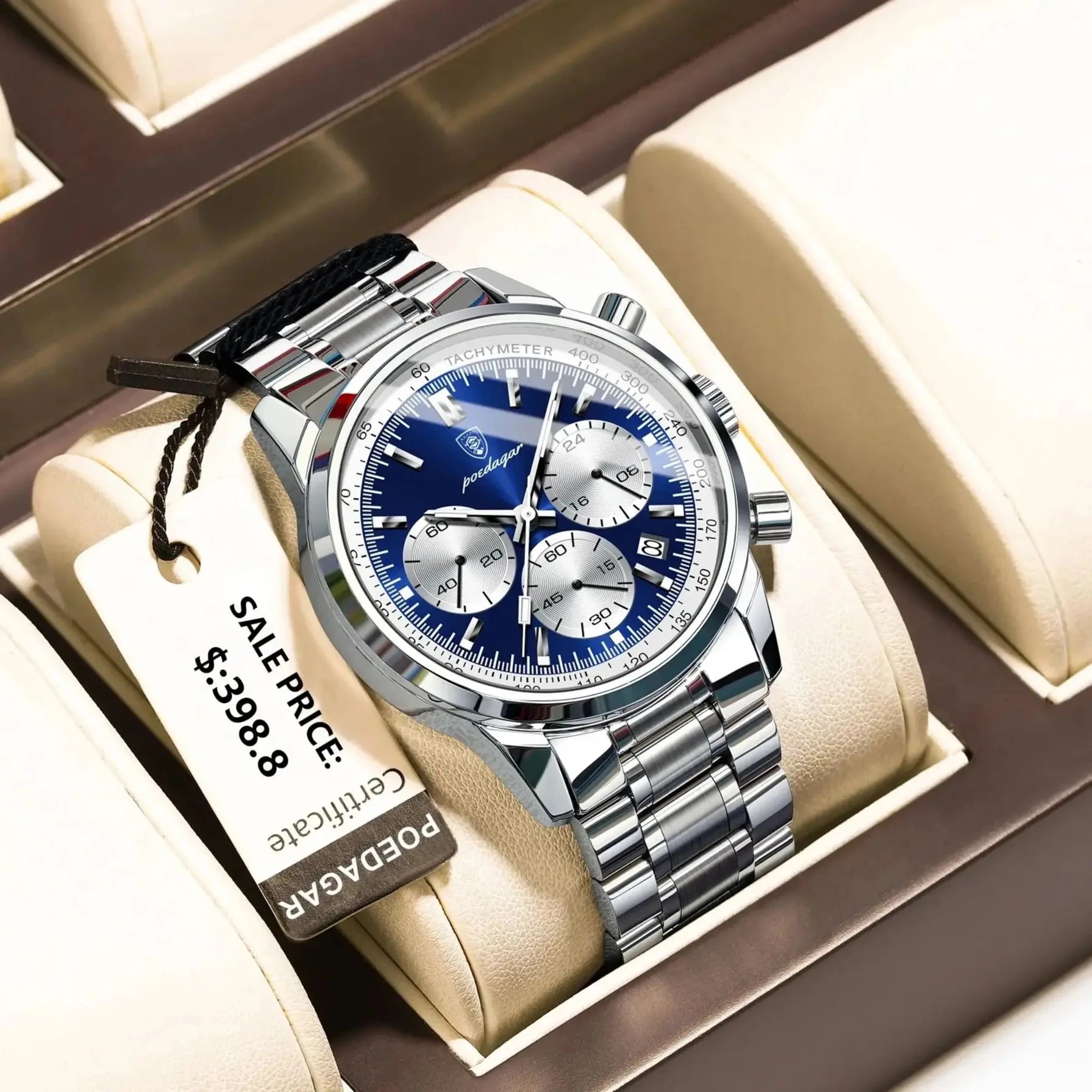 POEDAGAR Luxury Sport Men's Wristwatch 921 Waterproof Luminous Chronograph Quartz 42mm Oval Stainless Steel Fashionable Reloj