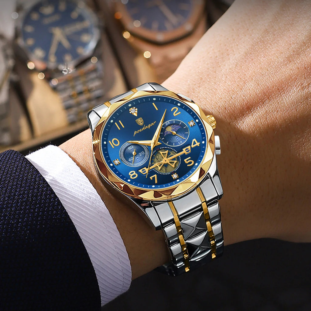 POEDAGAR 972 Luminous Nigh Vision Luxury Wristwatch Quartz New Arrivals Fashion Stainless Steel Life Waterproof Men Watch Reloj