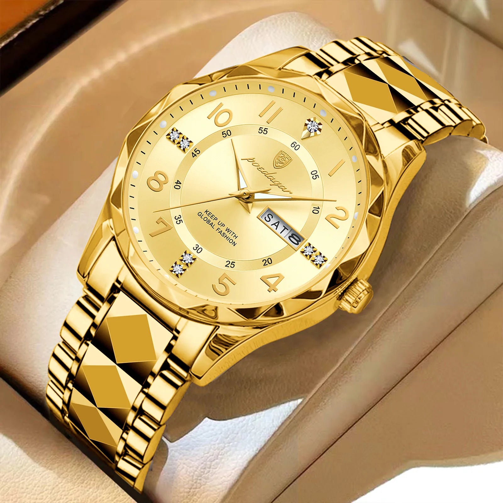 POEDAGAR Stainless Steel Watch Men Week Calendar Display Quartz Watches Simple Sport Waterproof Man Bracelet Luxury Wristwatches