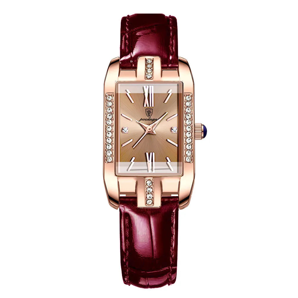 POEDAGAR 365 Woman Diamond Watch Luxury Rose Gold Rectangle Waterproof Quartz Women Watches Stainless Steel Bracelet Clock Girl