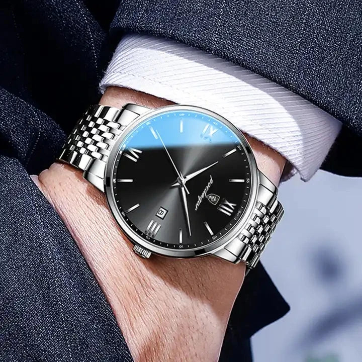 POEDAGAR 826 Top Luxury Men Quartz Watch Stainless Steel Waterproof Luminous Calendar Sport Wrist Watch Relogio Masculino
