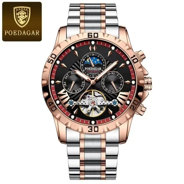 POEDAGAR 1412  Automatic Watches High Quality Tourbillon Mechanical Watch Luminous Mens Wristwatch Clock Relojes Hombre Montres