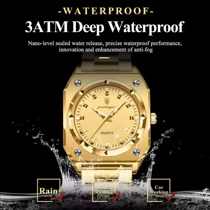 POEDAGAR 788 Luxury Gold Elegant Square Ladies Watch Waterproof Luminous Watch for Women Stainless Steel Quartz Women's Watches